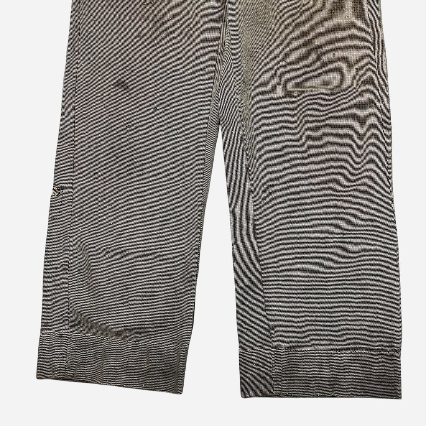 1940s Brown whipcord salt & pepper cotton button fly repaired work pants (36w)