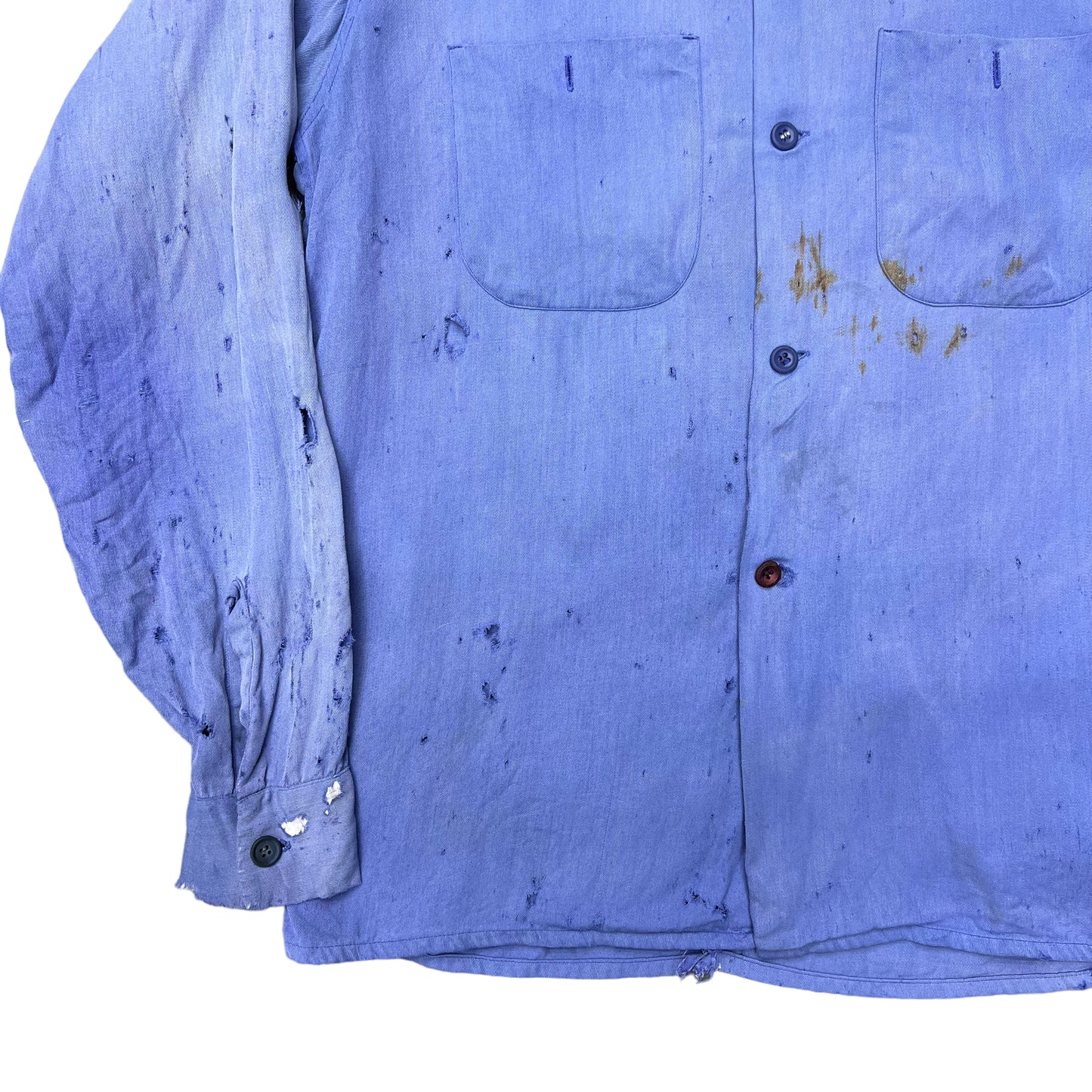 1950s Distressed faded blue rayon loop collar shirt (S)