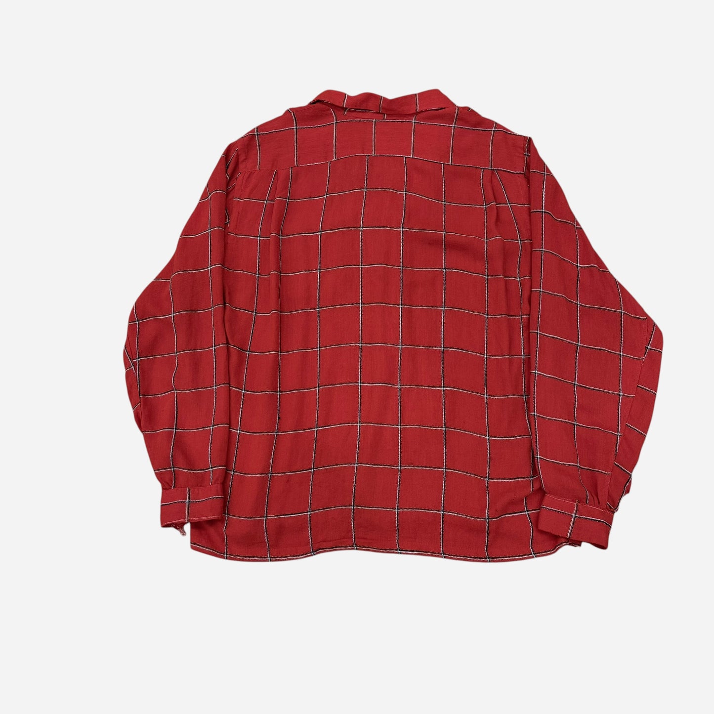 1950s Red rayon loop collar shirt (L)