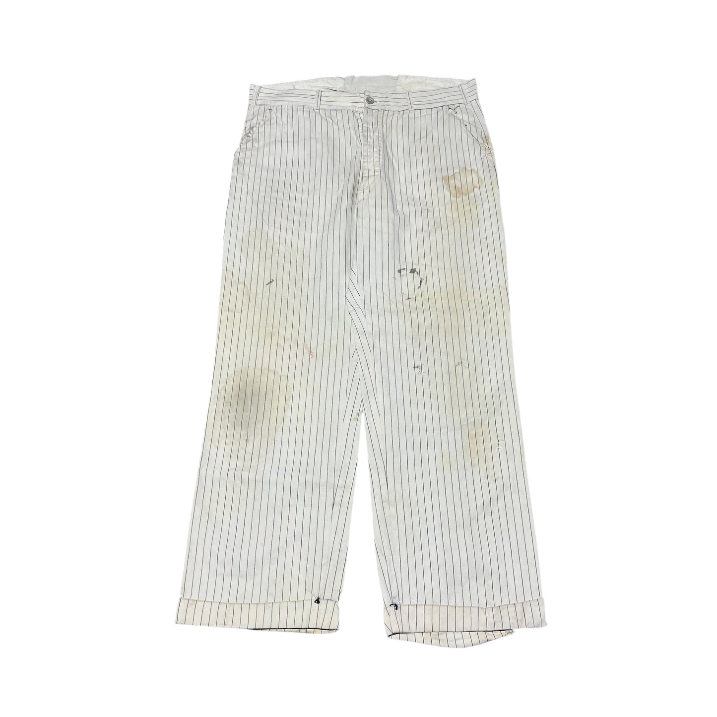 1930s Hapgrade metal button fly white striped work pants (36w)