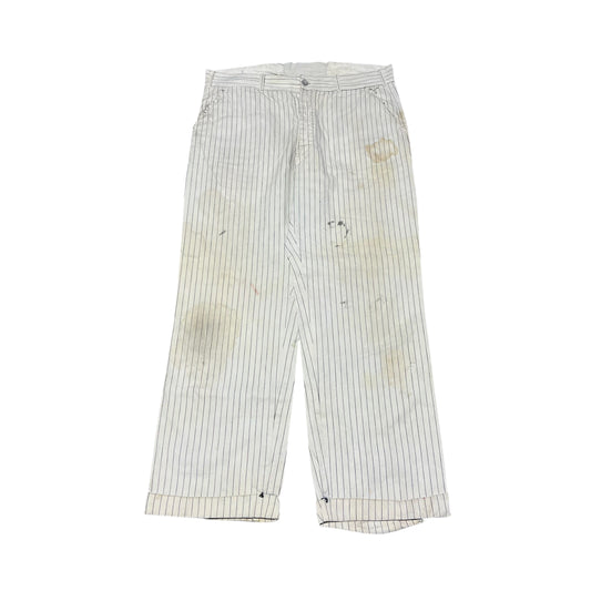 1930s Hapgrade metal button fly white striped work pants (36w)