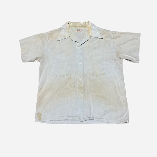 1950s Light blue cotton striped loop collar shirt (M)