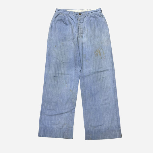 1940s Light blue striped cotton work pants (29w)
