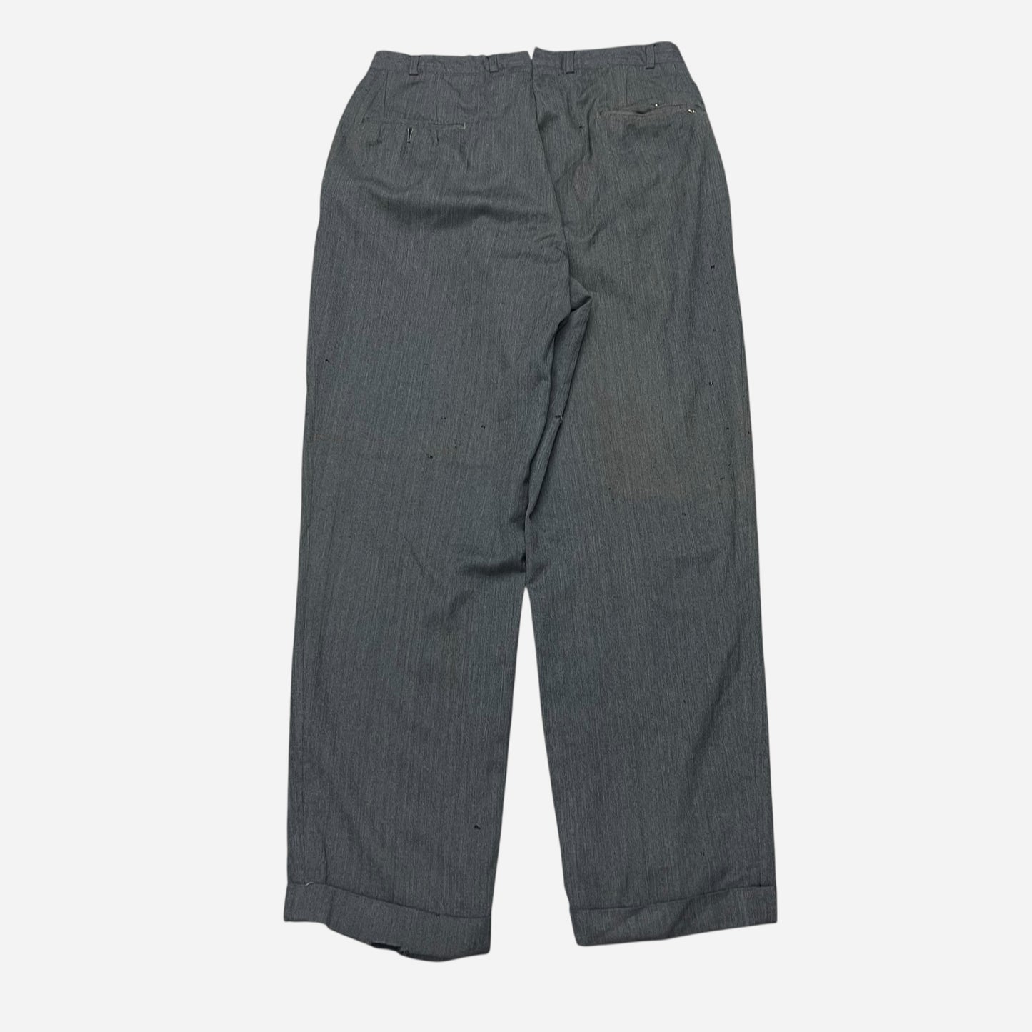 1940s Gray herringbone pleated cotton/wool pants (33w)