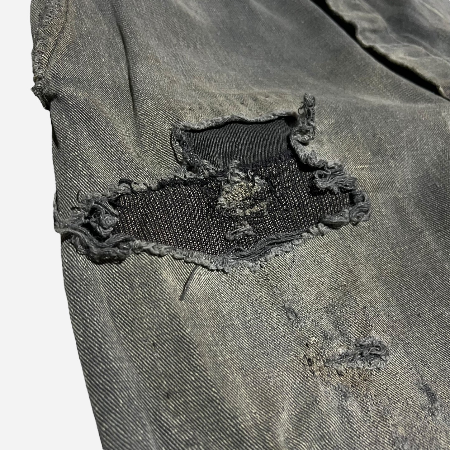 1940s Sweet Orr Ace button black sun faded denim/twill cotton repaired pants (30w)