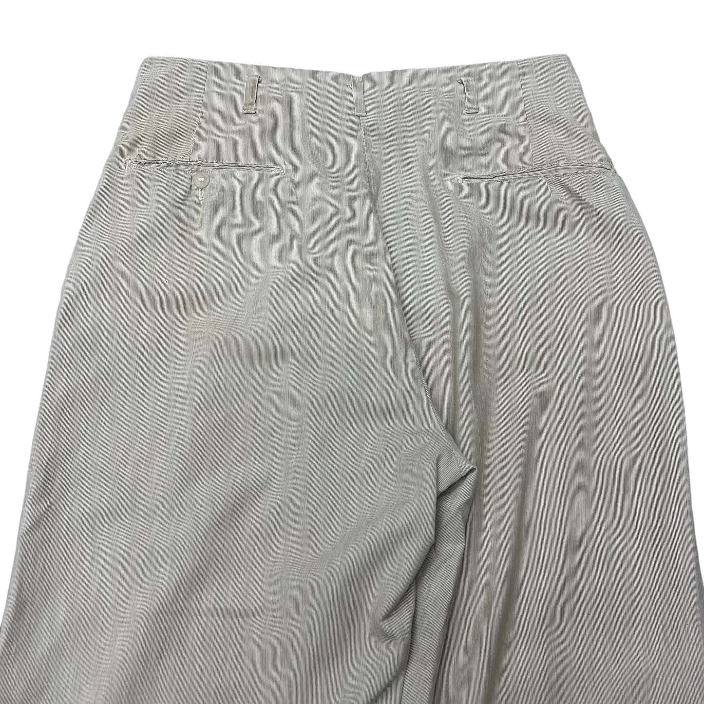 1940s Grey striped wide leg light cotton pleated pants trousers (31w)