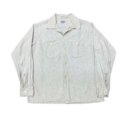 1950s Grey cotton pattern loop collar shirt (M)