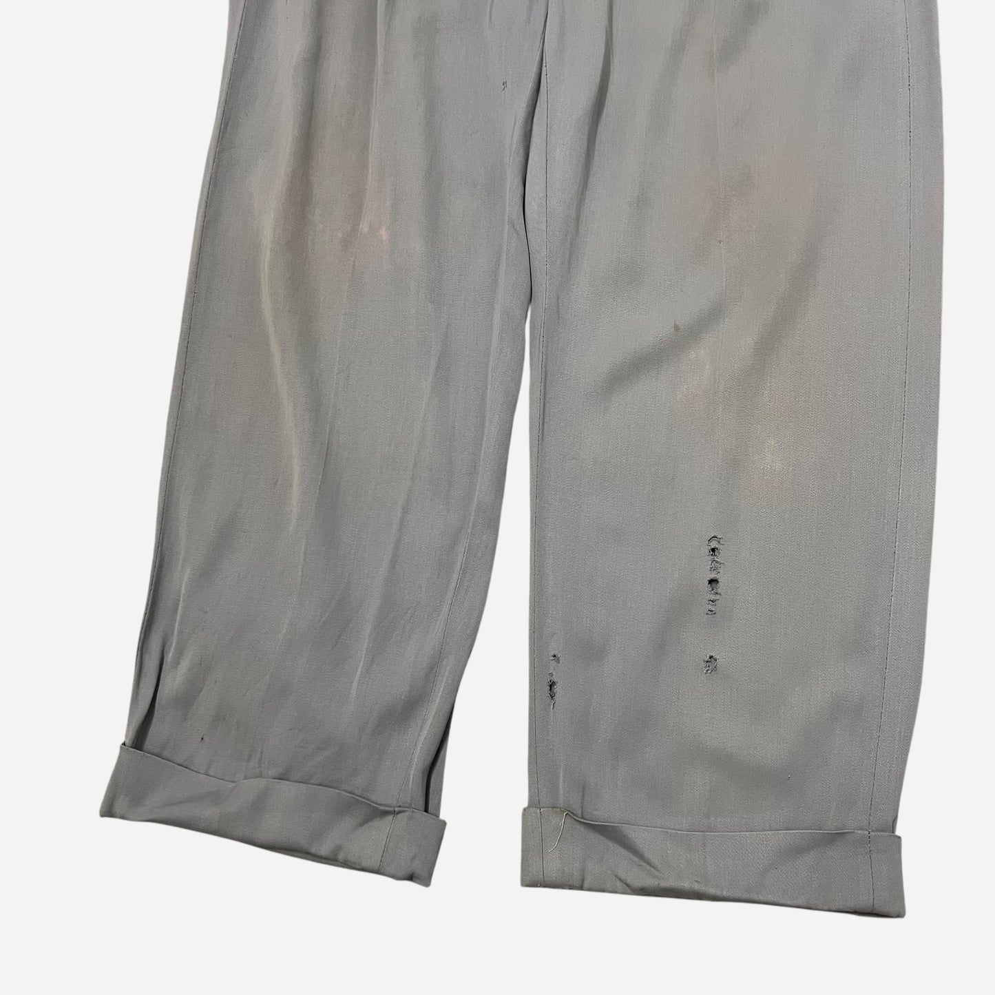 1950s Gray/light blue rayon pleated drop loop pants (32w)