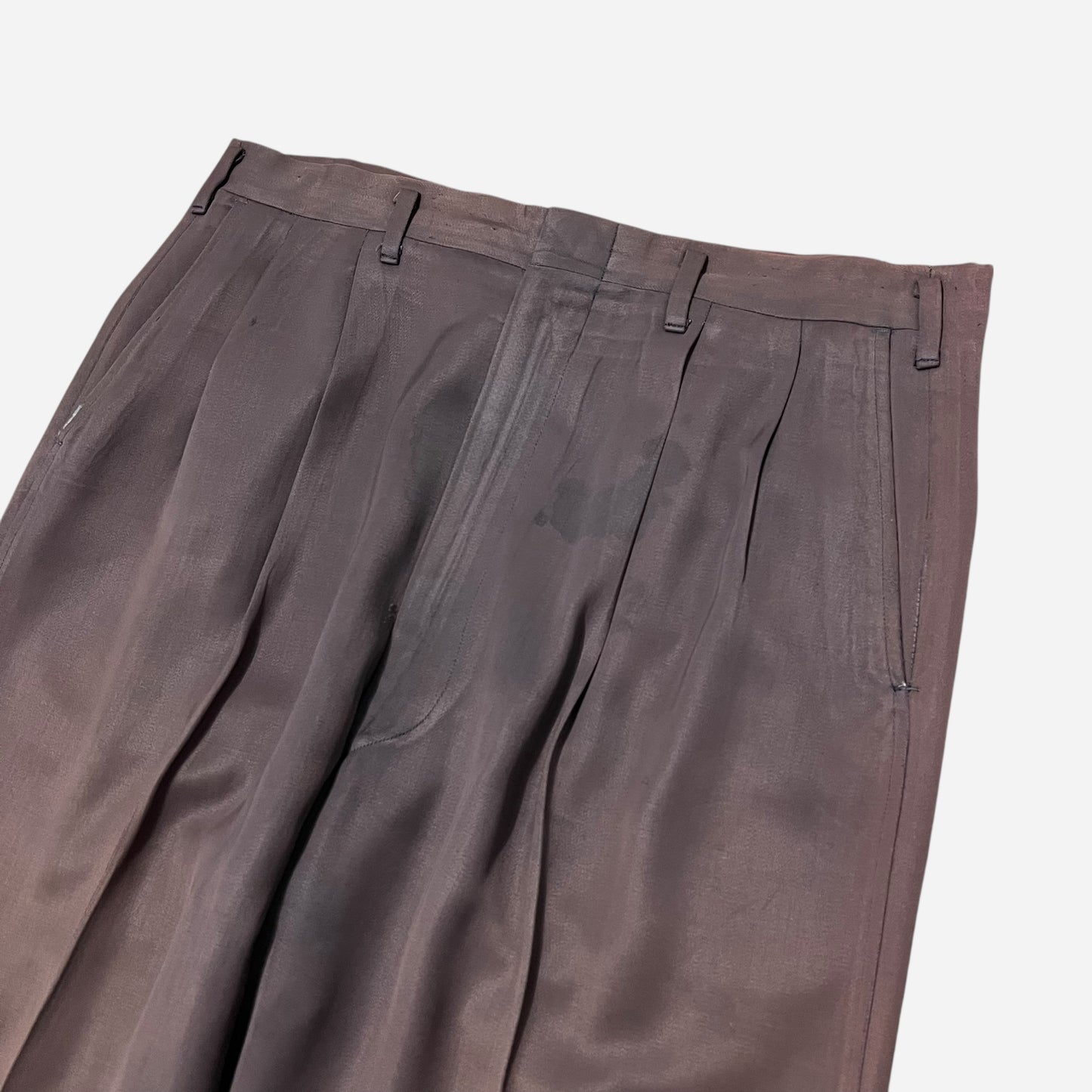 1940s Brown faded rayon sharkskin pleated pants (34w)