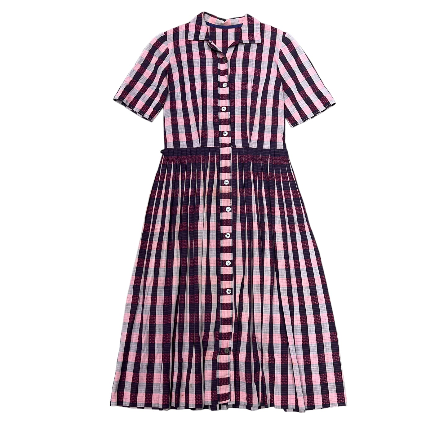 1930s-1940s Red/pink plaid cotton dress