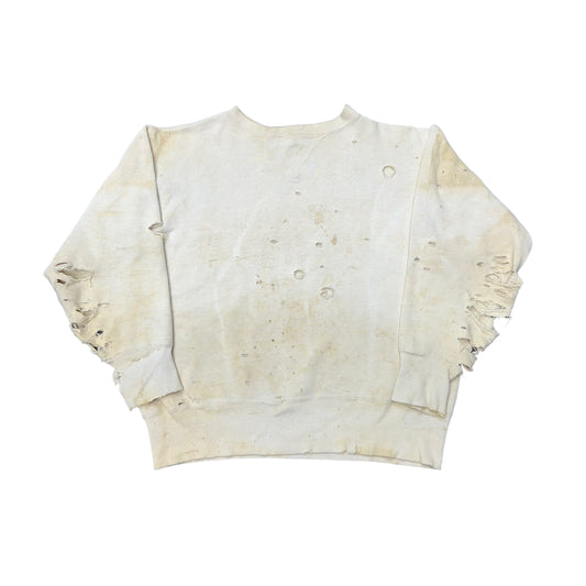 1940s Distressed single-v white sweatshirt (M/L)