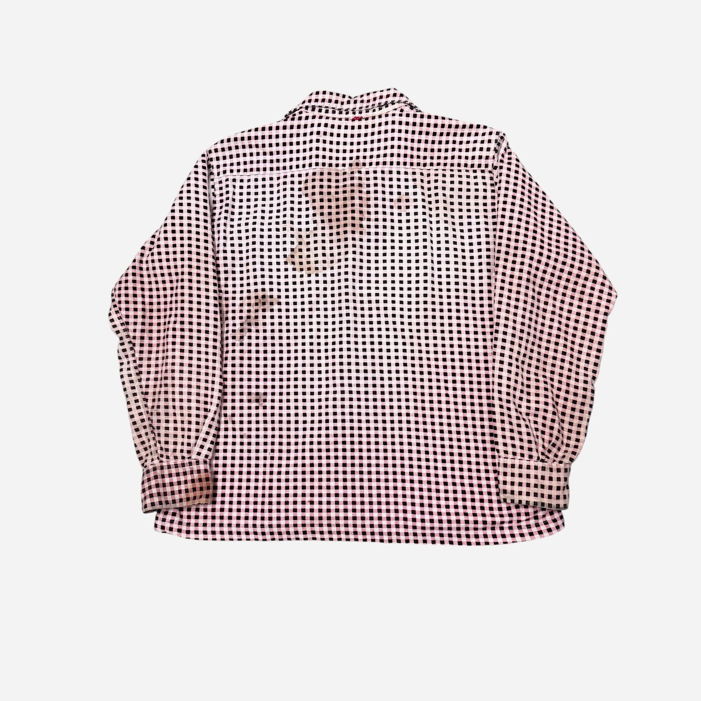 1950s Pilgrim pink & black pattern cotton flannel loop collar shirt (L)