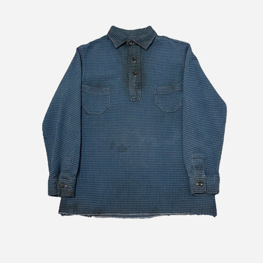 1920s Heavy cotton/ jacquard blue polka dot pattern shirt (S/M)