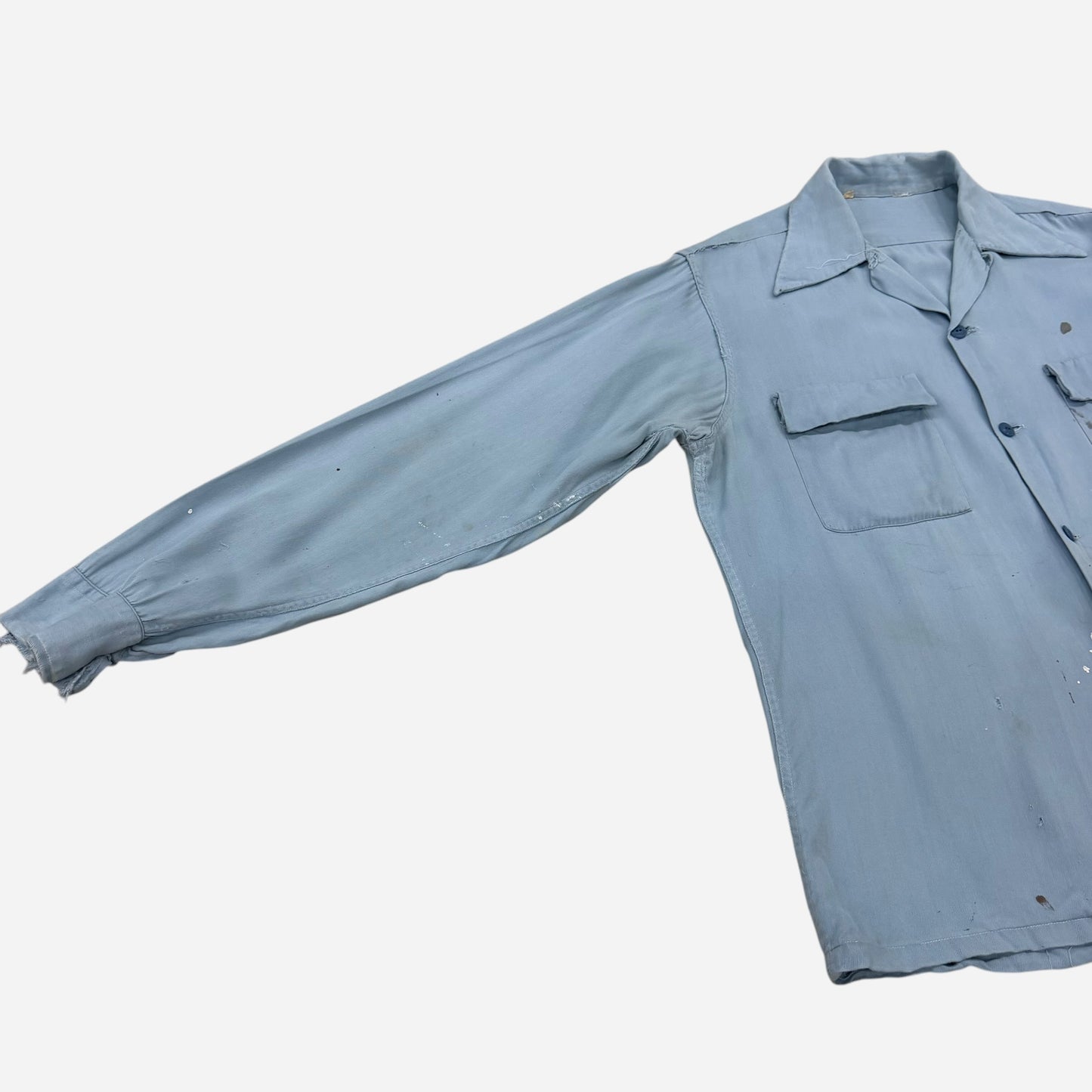 1950s Light blue rayon flap pocket loop collar shirt (M/L)