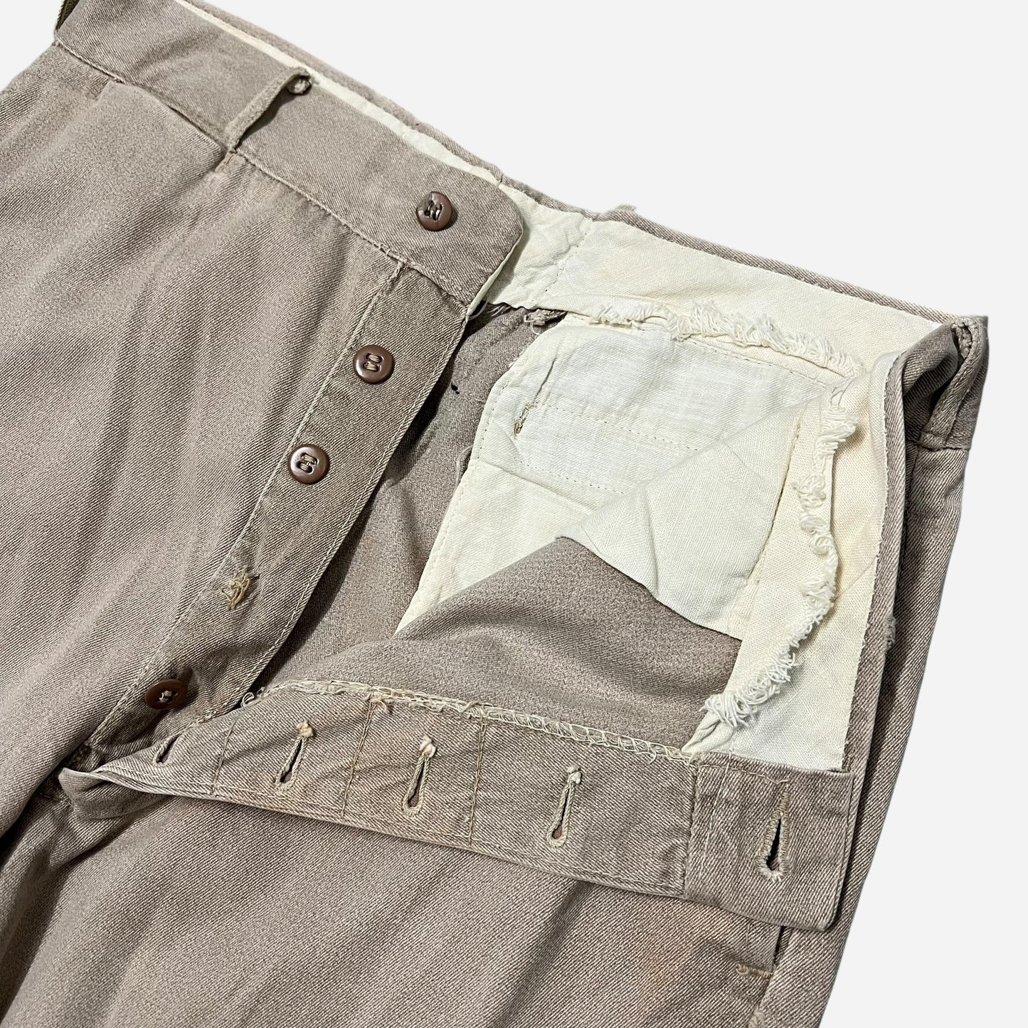 1940s Rodeo modified brown chambray button fly pants (32w)