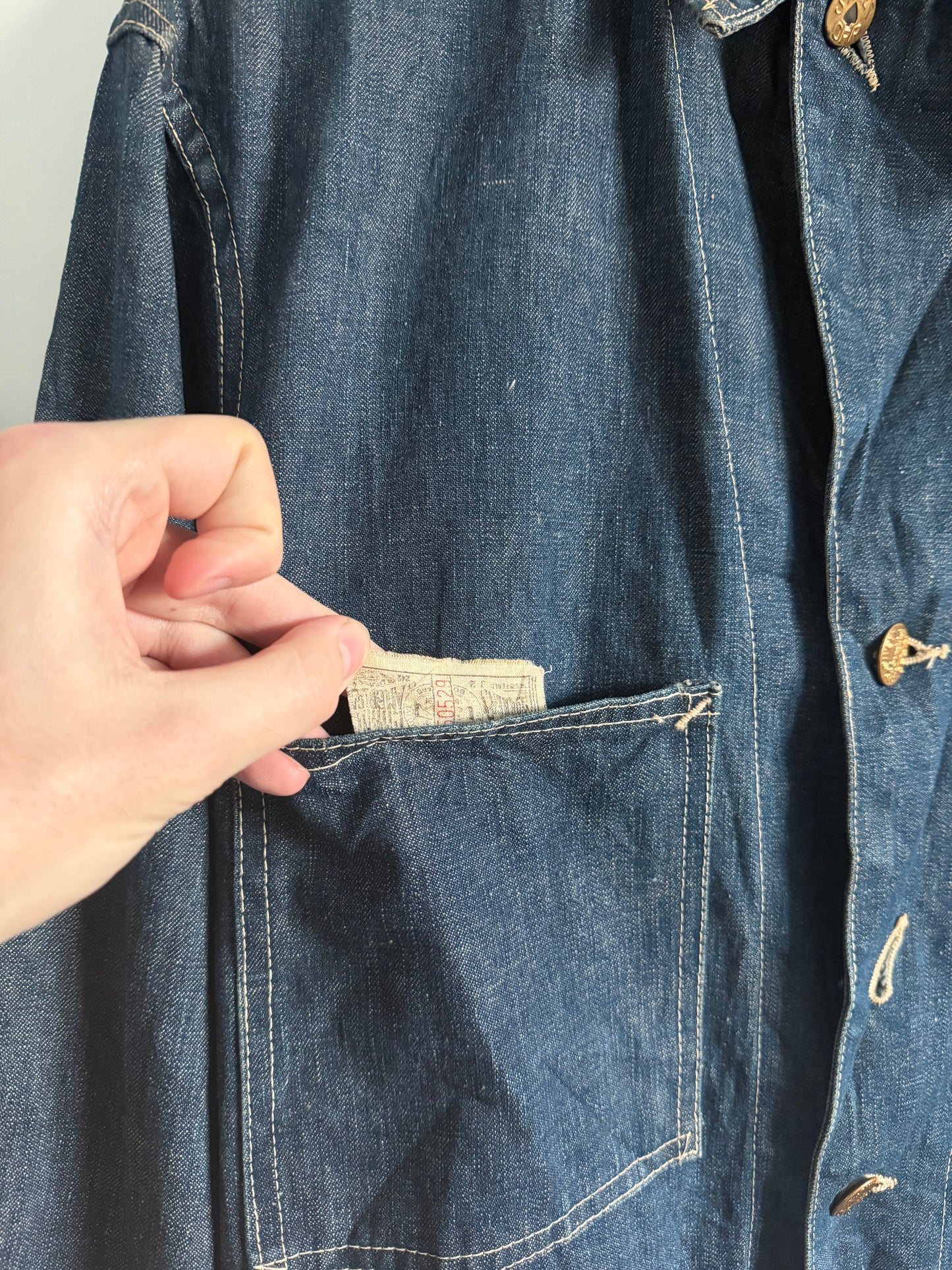 1940s Sweet Orr wobble button ace of spade denim chore jacket (XL)