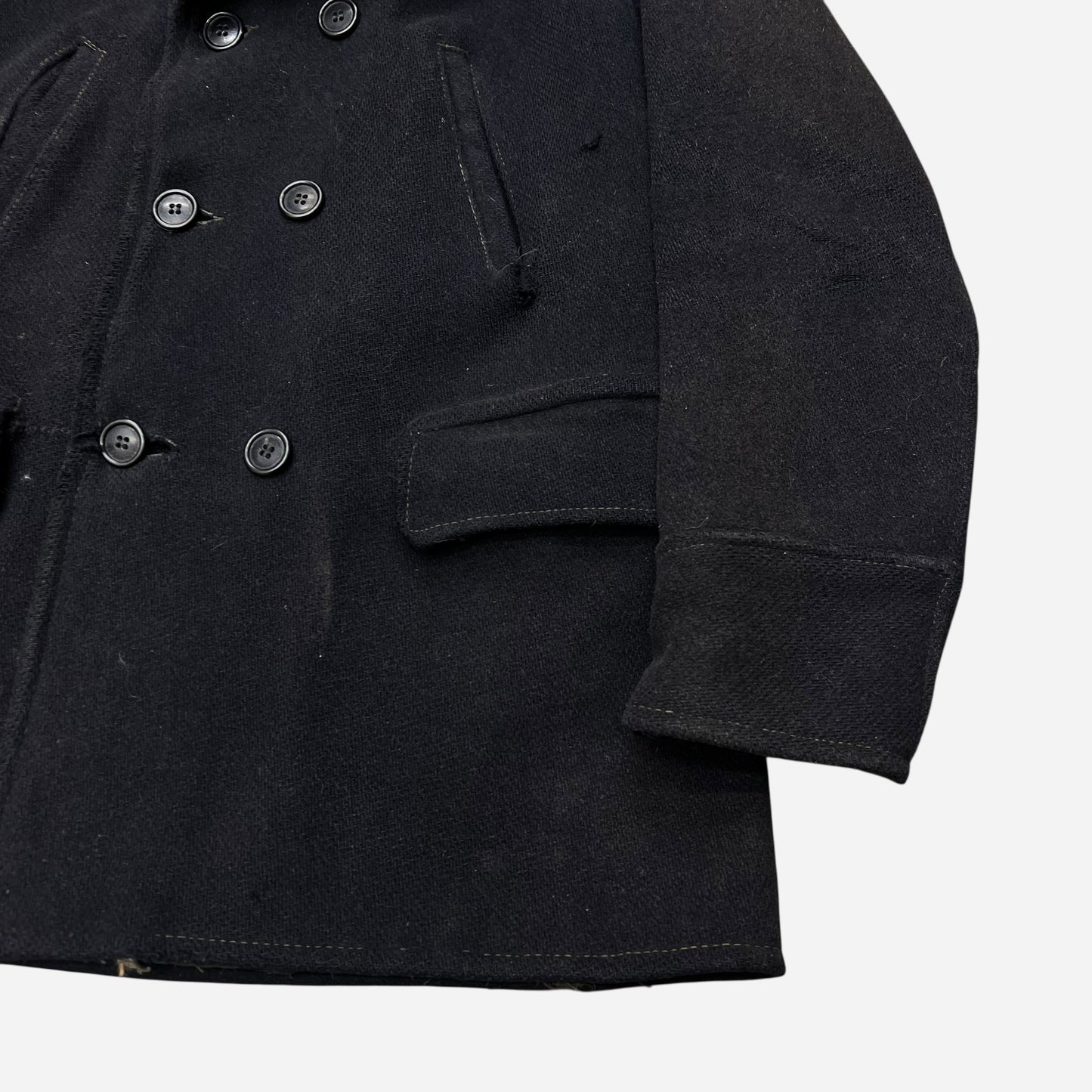 1930s Sun faded navy/black double breasted wool peacoat (M)