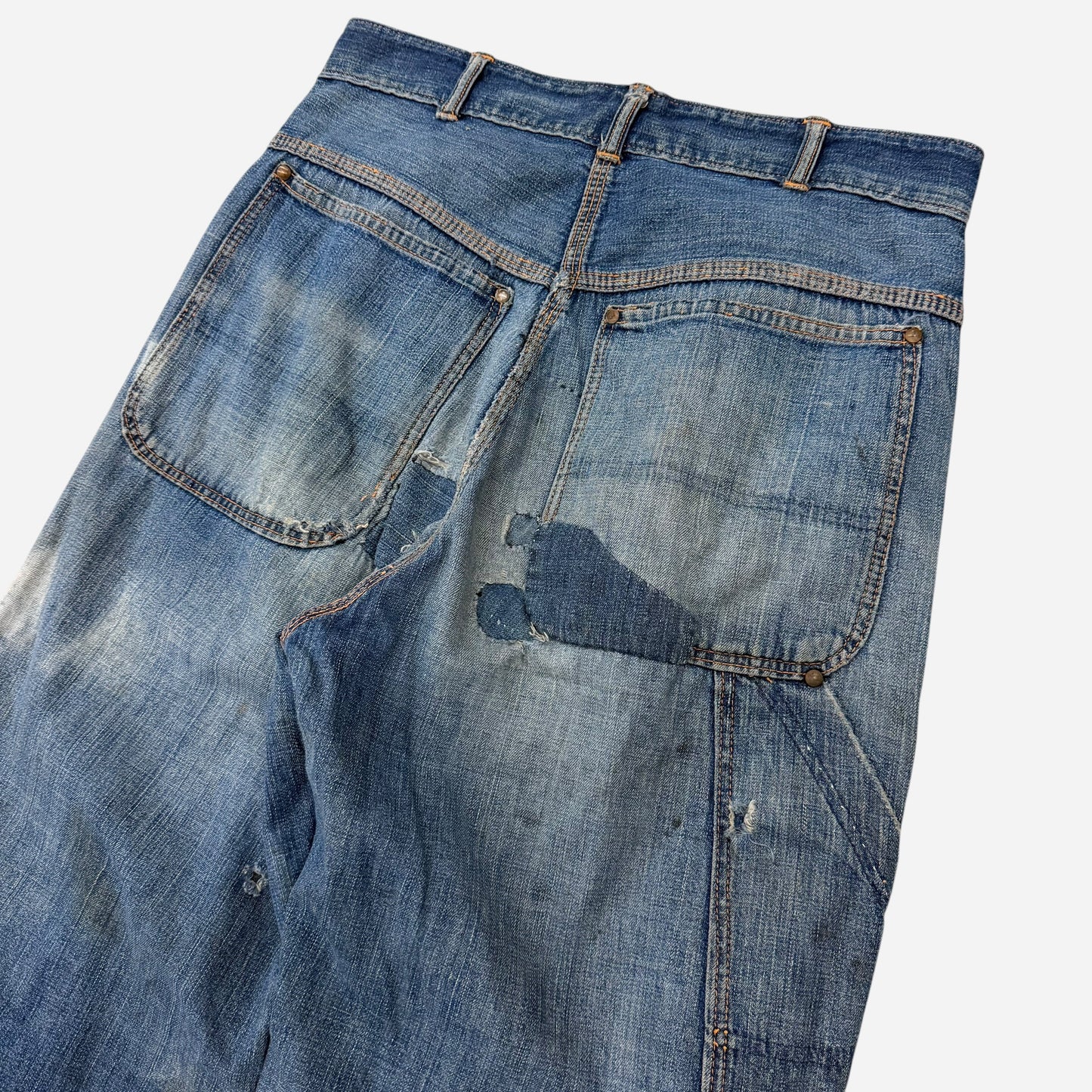 1940s “Red Snap” donut button fly repaired carpenter jeans (29w)