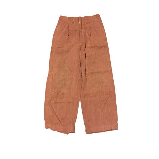 1950s Orange rayon pleated drop loop pants (26w)