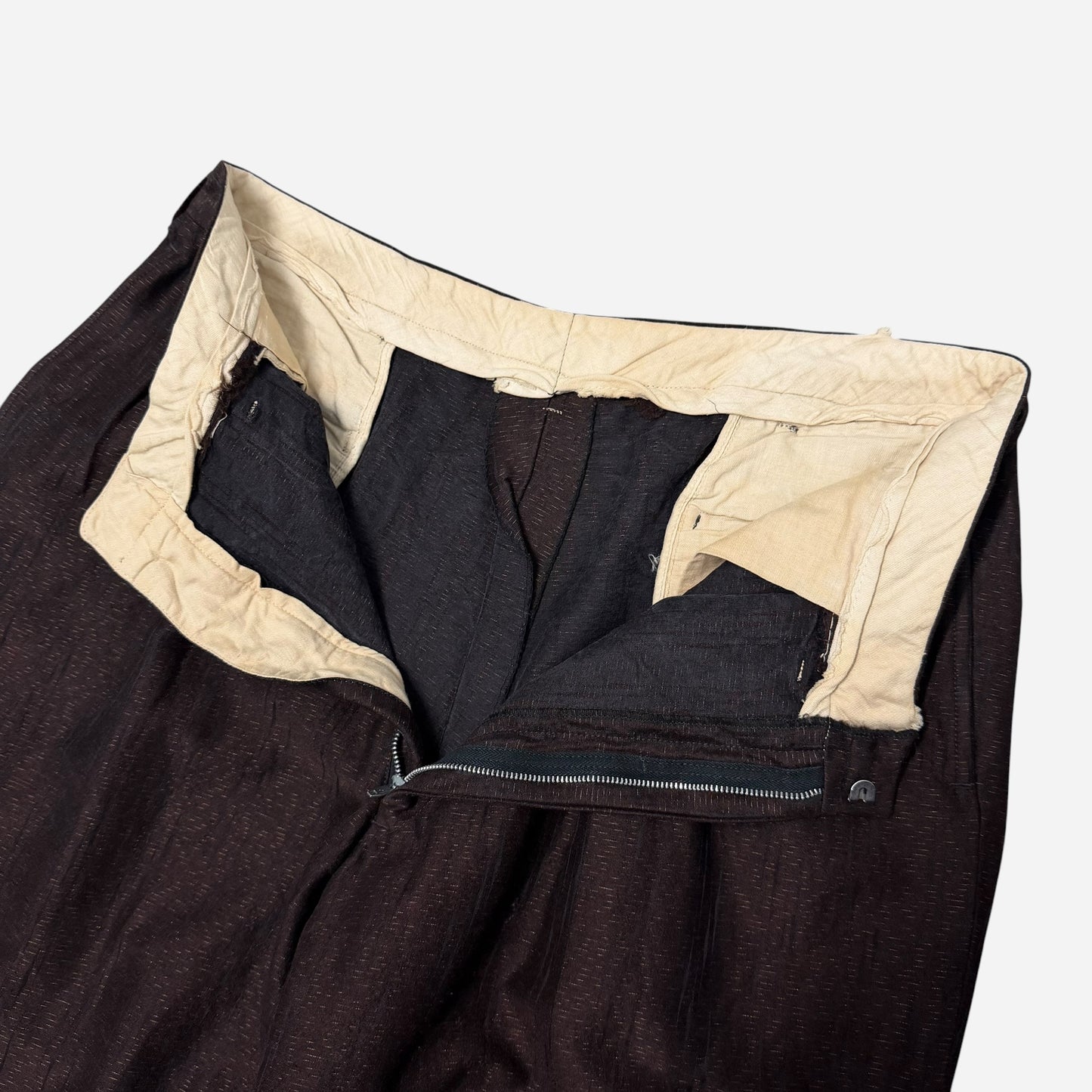 1940s Brown fleck pattern lightweight wool/cotton blend pleated pants (33w)