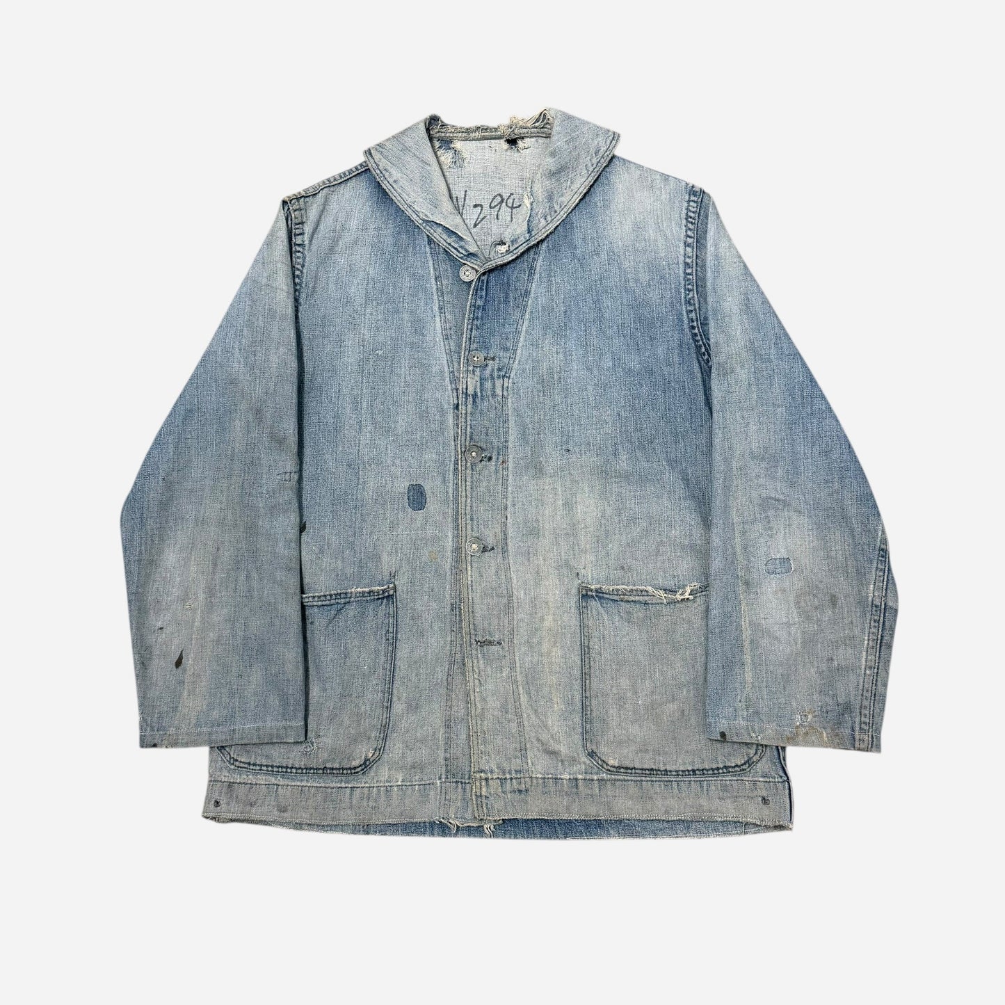 1940s USN denim shawl collar zinc button jacket (M)