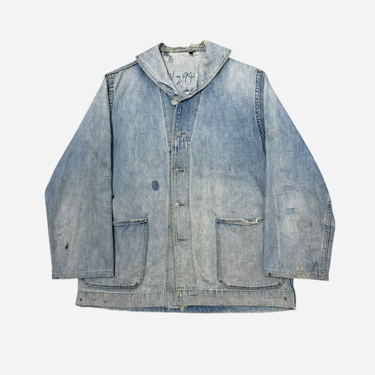 1940s USN denim shawl collar zinc button jacket (M)