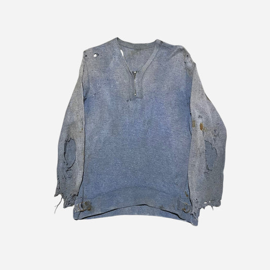 1930s Blue wool zip cardigan farmer worn (S)