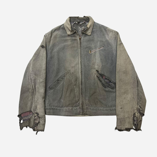 1940s 1950s Cotton salt & pepper distressed work jacket (L/XL)