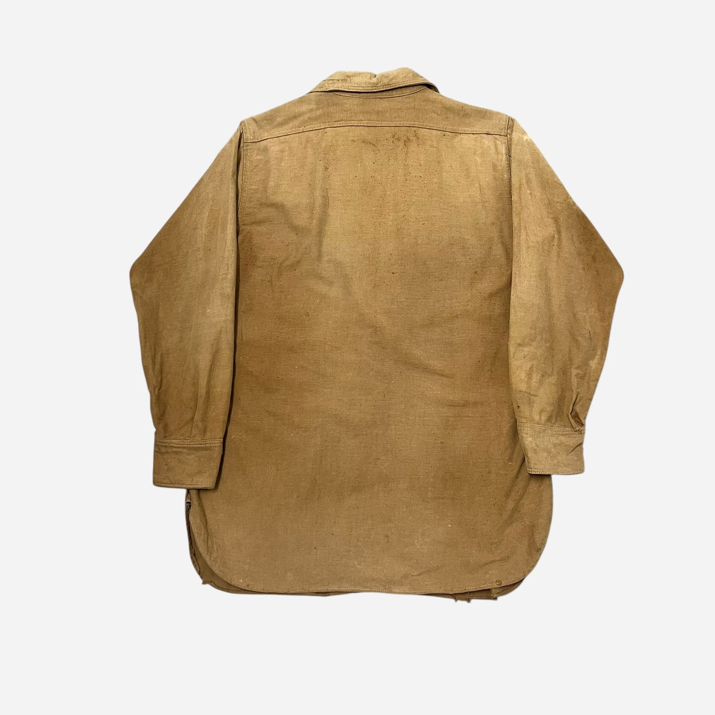 1940s Indestructo tan heavy cotton “suede cloth” work shirt (M/L)