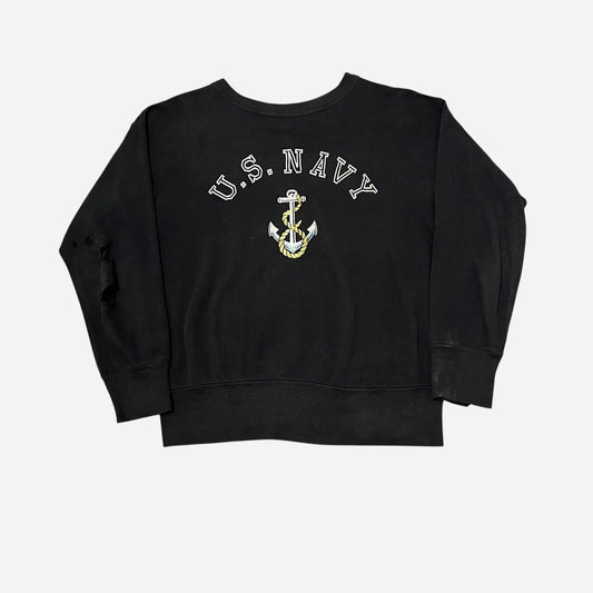 1950s US Navy black flock print sweat shirt (M/L)