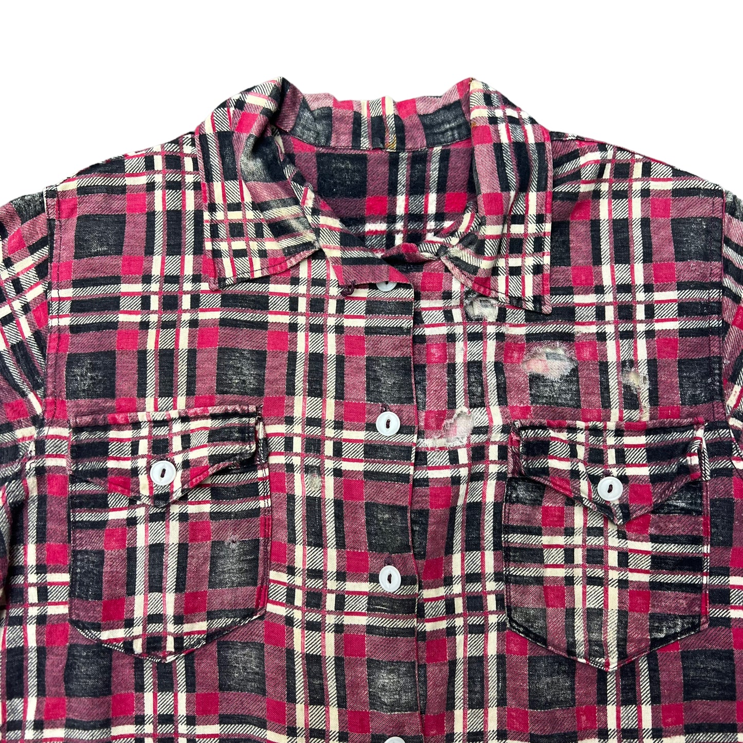 1950s Homemade cotton plaid printed shirt flannel (M/L)