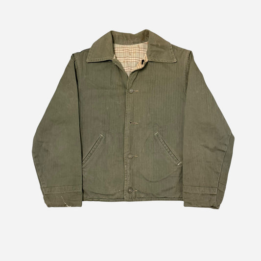 1940s Green HBT cotton plaid lined jacket (S)