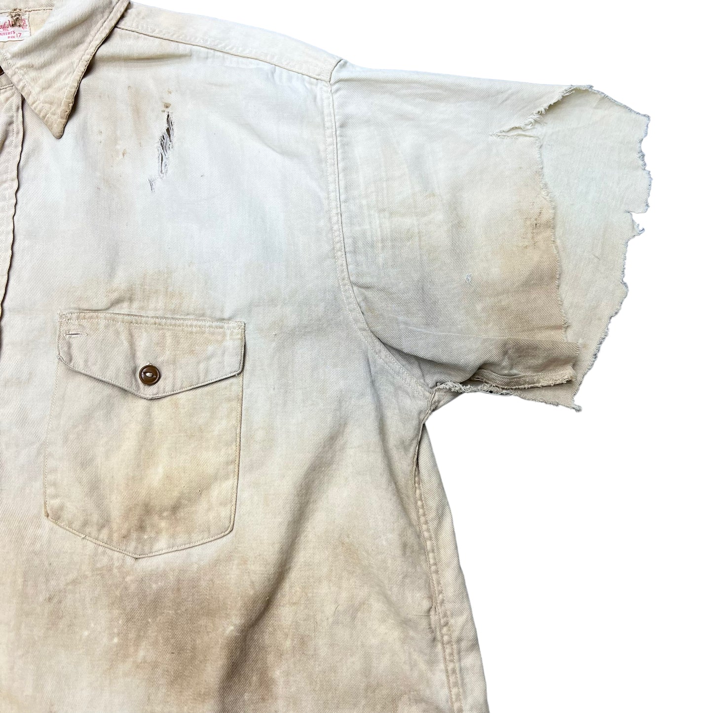 1930s-1940s Trout master faded khaki work shirt (L)