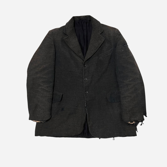 1900s 1910s Sun faded black woven wool/cotton work suit jacket (M)