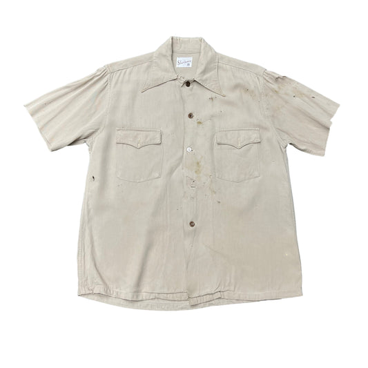 1940s Distressed beige rayon cut off shirt (M/L)