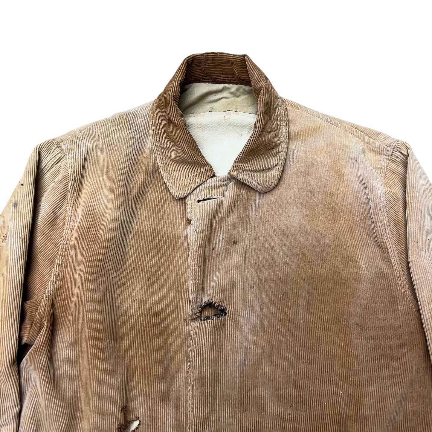 1910s 1920s Distressed & sun faded corduroy/canvas reversible overcoat (L)