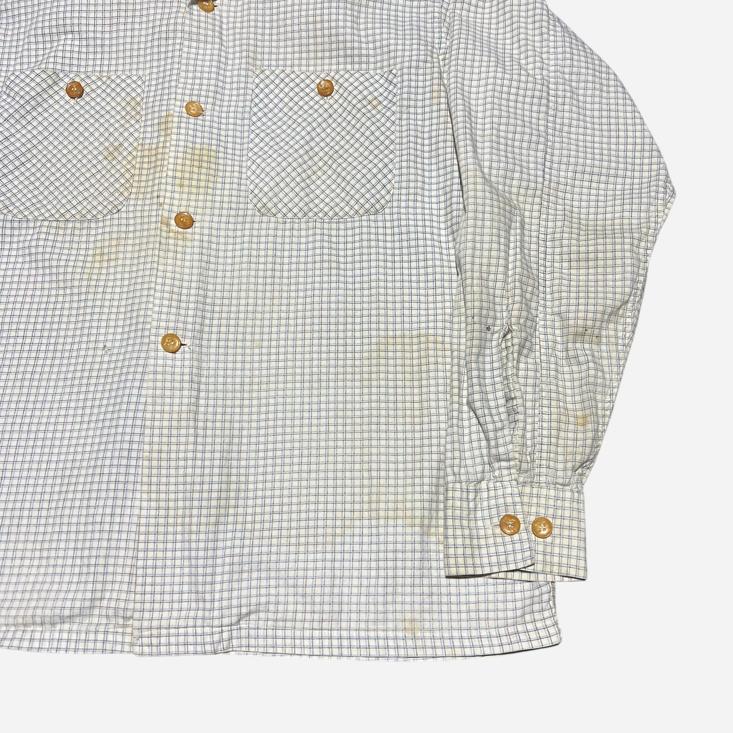 1950s National white plaid cotton loop collar shirt (M)