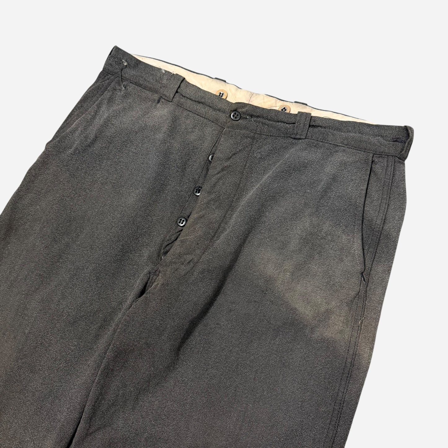 1950s Salt & pepper cotton sail cloth button fly work pants (36w)