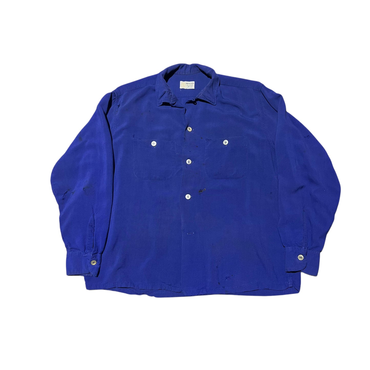 1950s Blue rayon loop collar shirt (L)