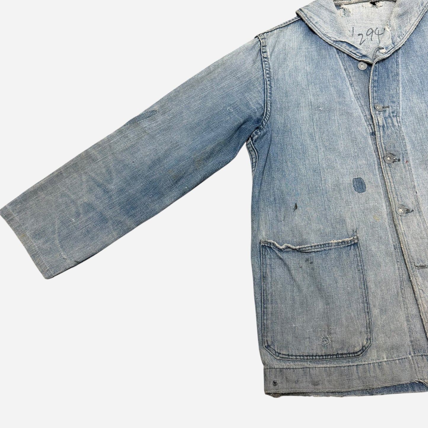 1940s USN denim shawl collar zinc button jacket (M)