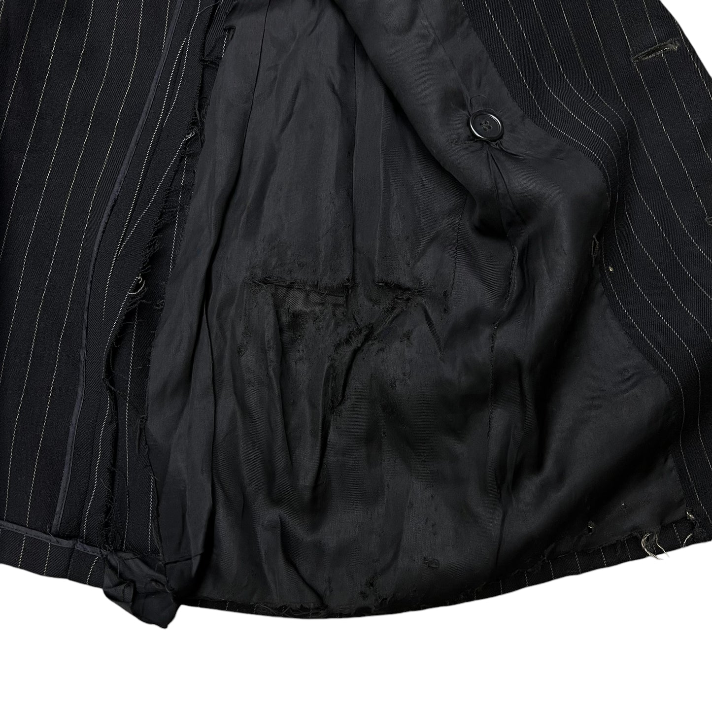 1930s Black double breasted pinstripe suit jacket (L)