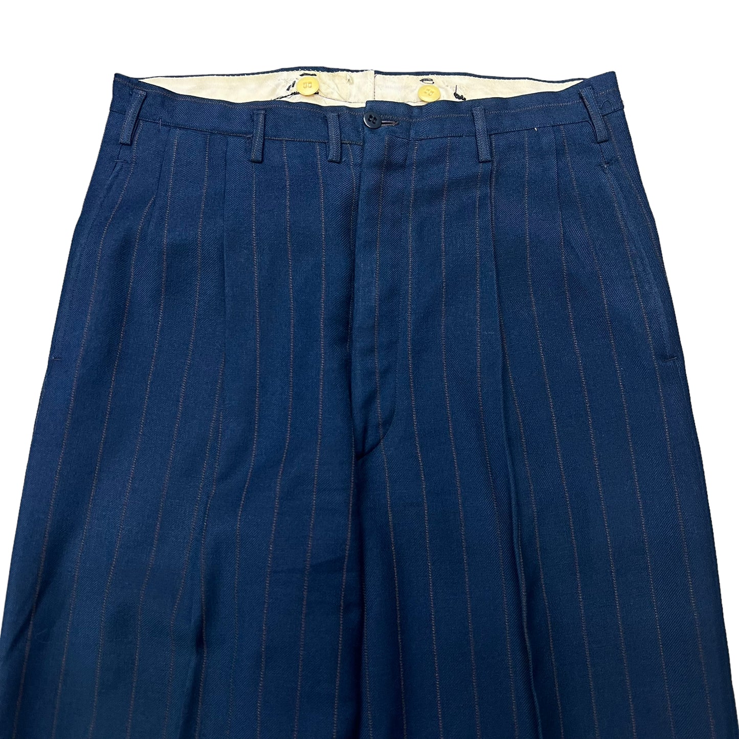 1950s Navy striped drop loop pleated trousers (30w)