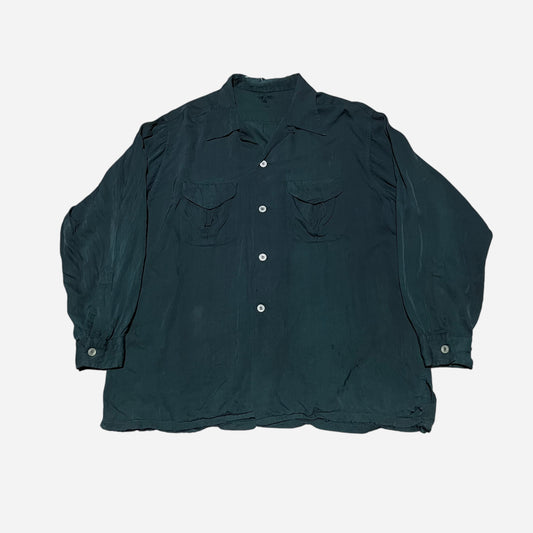 1950s Pine green light rayon loop collar shirt (L/XL)