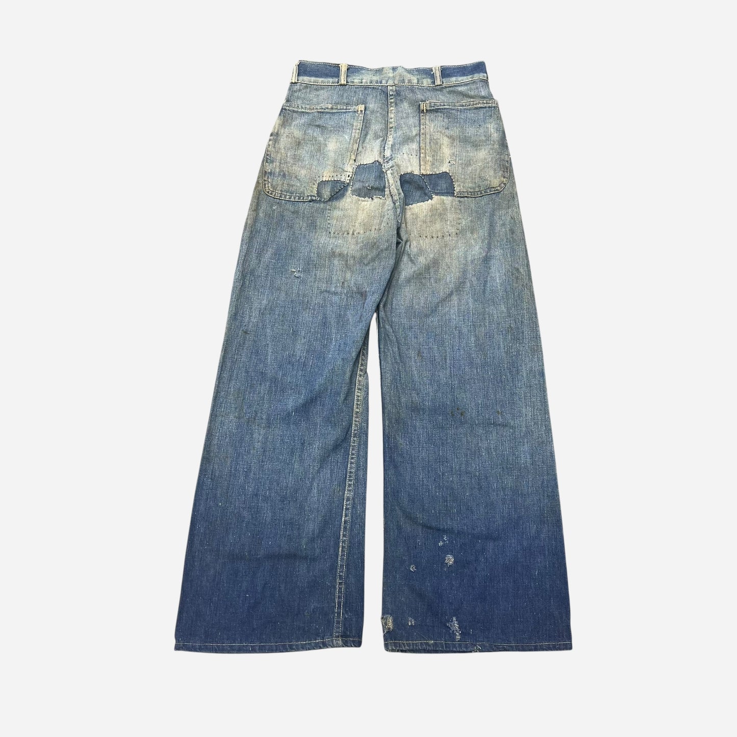 1930s 1940s Wide leg button fly denim flared jeans (25w)