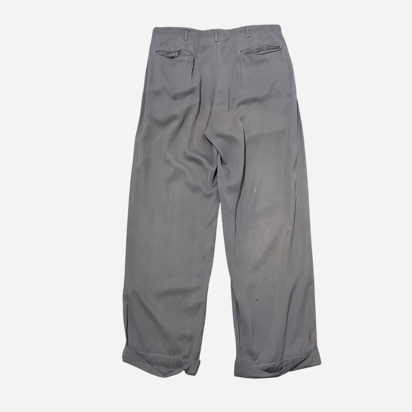1950s Light purple rayon pleated drop loop pants (31w)