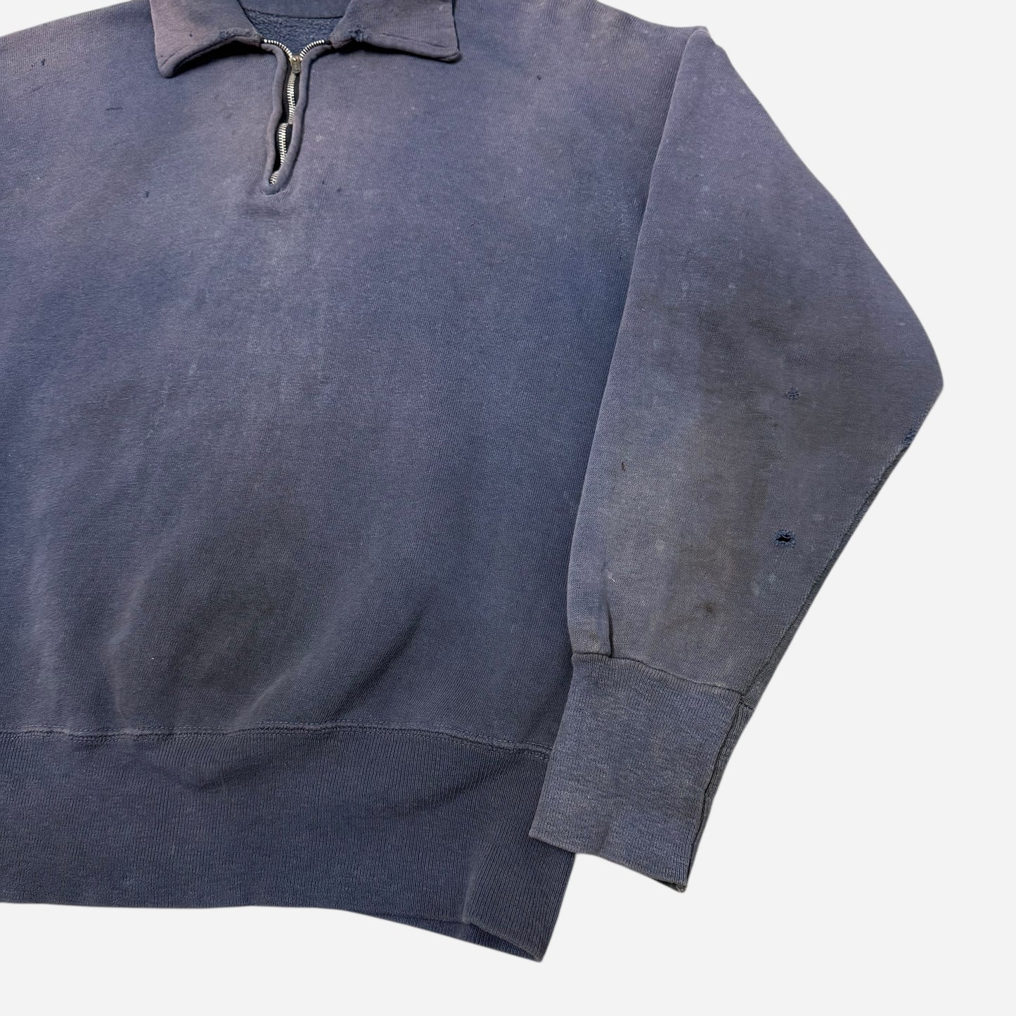 1950s Farmer worn blue sun faded quarter zip collared sweatshirt (M/L)