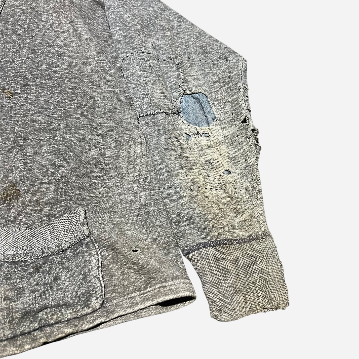 1940s Salt and pepper cotton cardigan denim repairs (L)