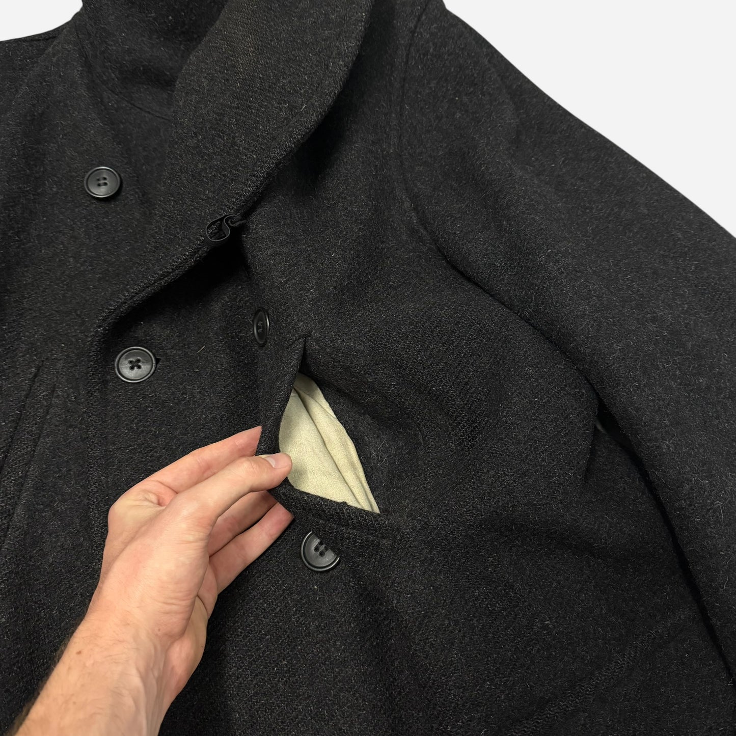 1930s Field & Stream black wool double breasted mackinaw coat (L/XL)