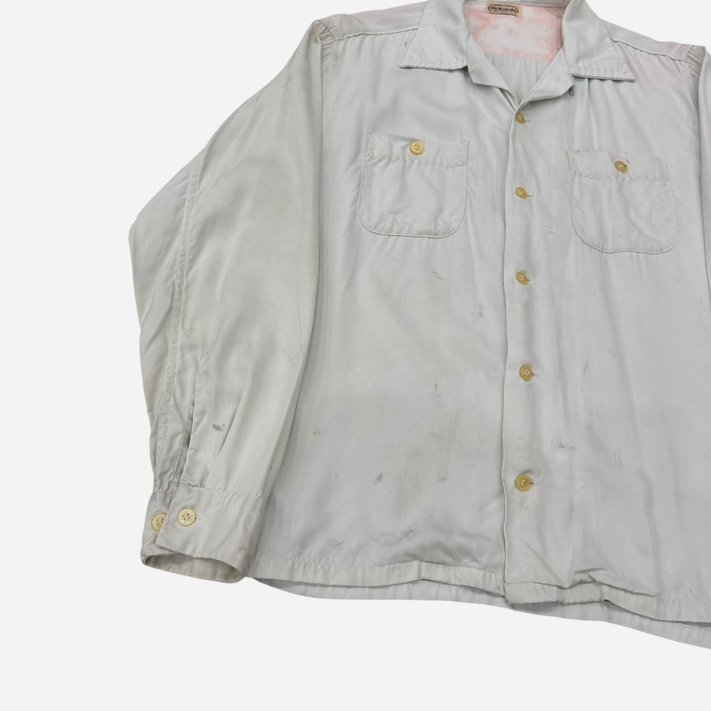1950s White rayon loop collar shirt (M)