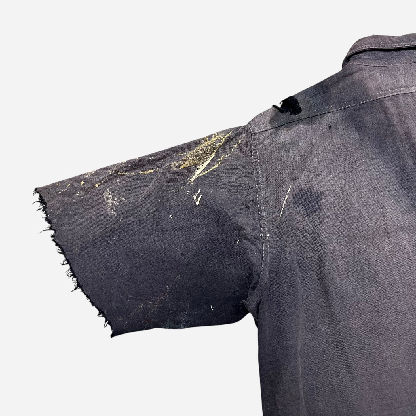 1940s Purple sun faded moleskin heavy cotton paint splatter shirt (L/XL)